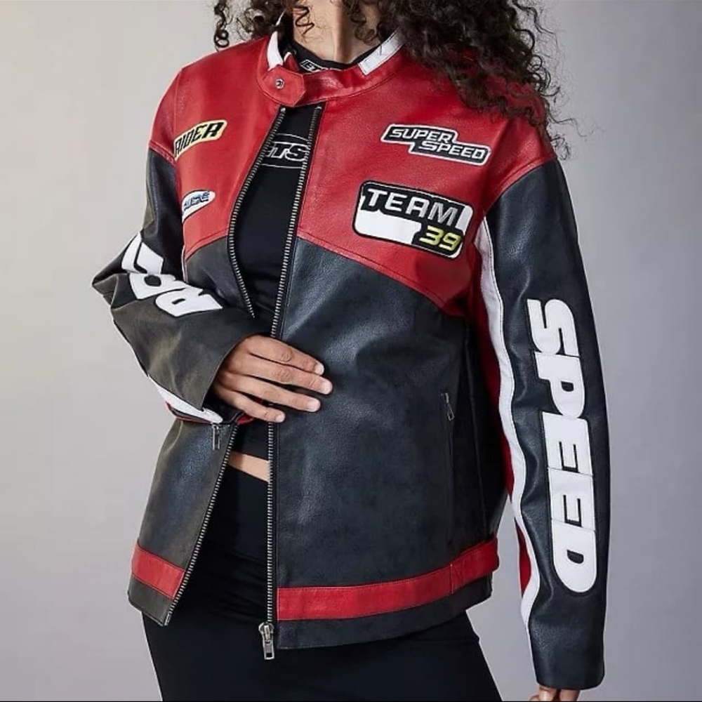 Oversized Patch Racer Moto Jacket